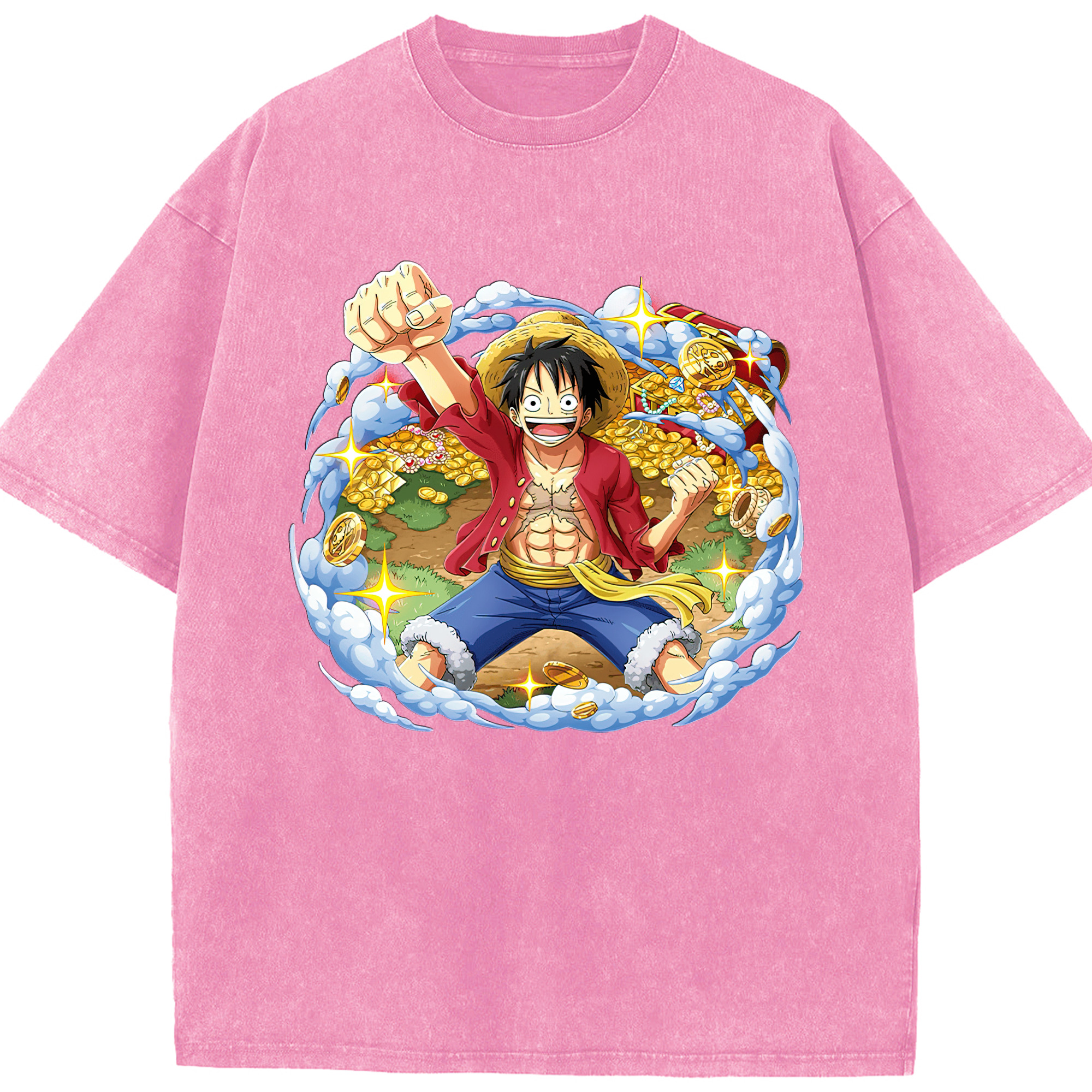ワンピース モンキー・D・ルフィ ONE PIECE Monkey D. Luffy 綿100% ヴィンテージ風 半袖Tシャツ（フロントプリント）